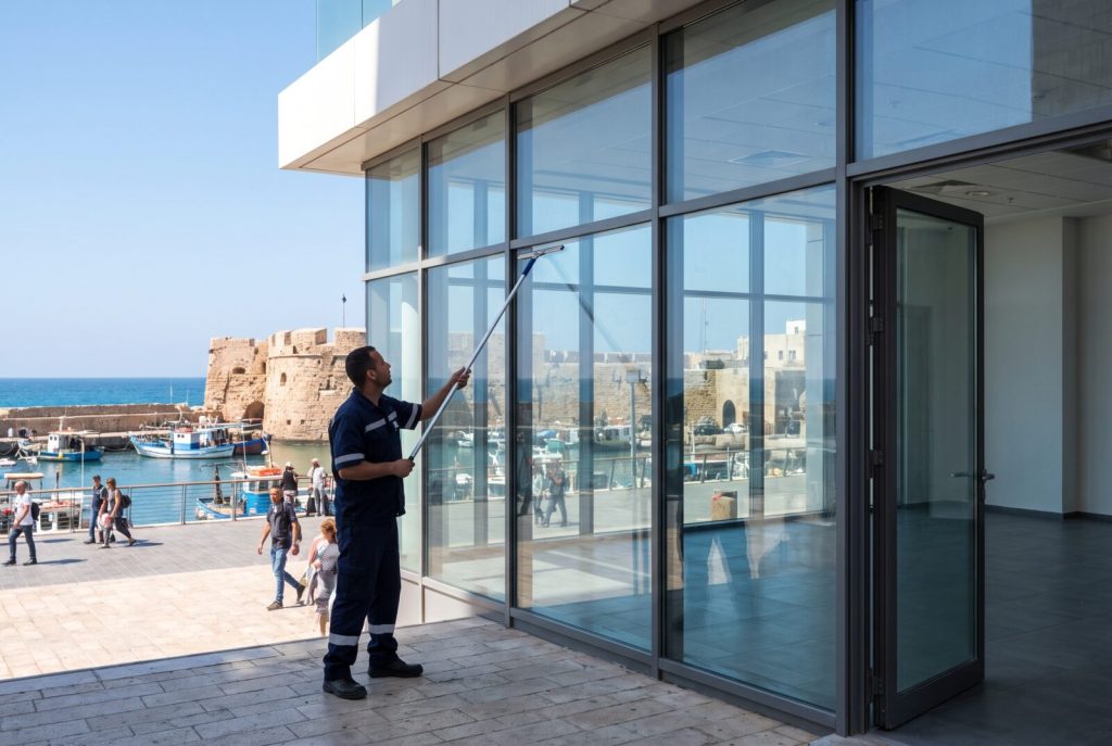 חברת ניקיון בעכו: ניקוי זכוכית חיצונית של עסק ליד הנמל